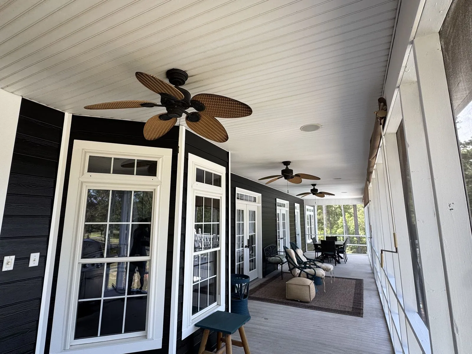 Freshly painted deck and railing, finished project